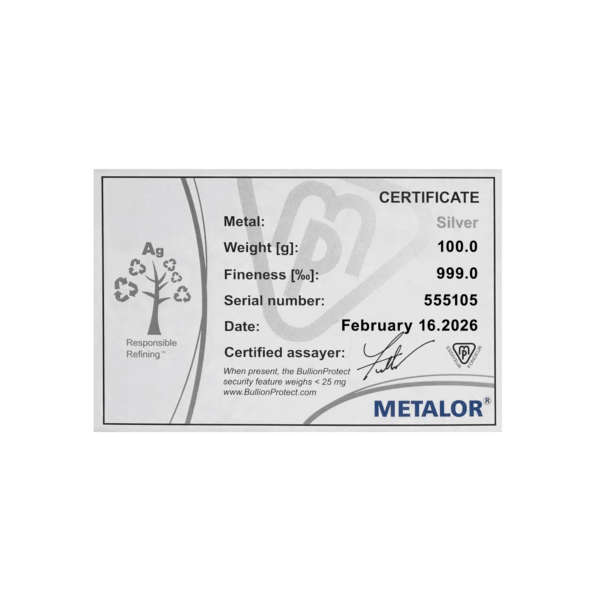 100 Gram Metalor Swiss Silver Bar